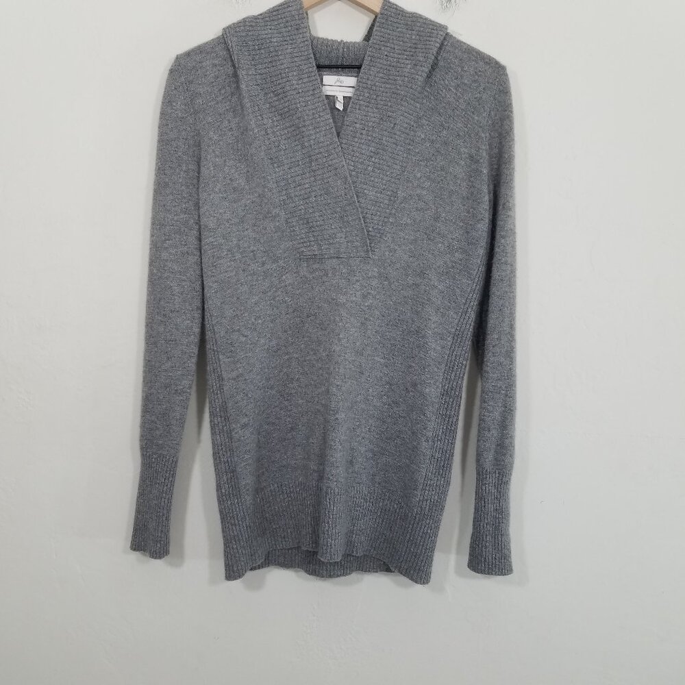Joie 100% Cashmere Hooded Sweater V-Neck Pullover Gray Size S